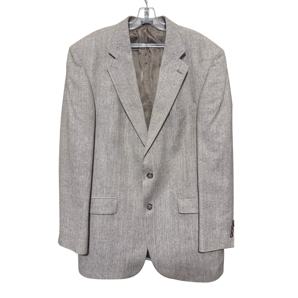 Oscar de la Renta Mens 44L Silk Tweed Sport Coat Blazer Tan Beige Jacket Luxury